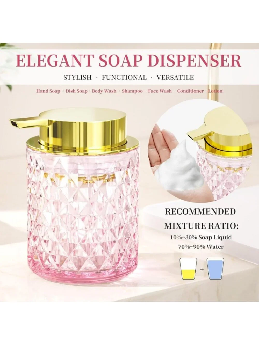 Chic 5-Piece Pink Glass Bathroom Accessories Set for Vanity Decor & Organization